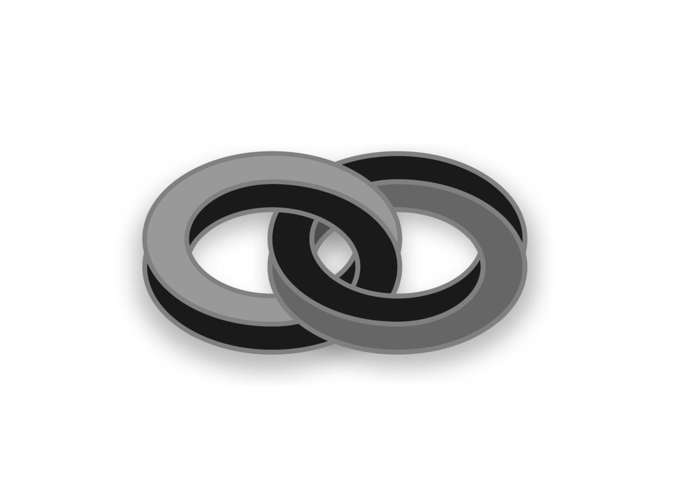 Double Mobius 3D strip. Spatial figure with upturned surfaces. Optical illusion with dual circular contour. Logo symbolizing turnover, repeatability, recurrence, infinity. Vector icon isolated