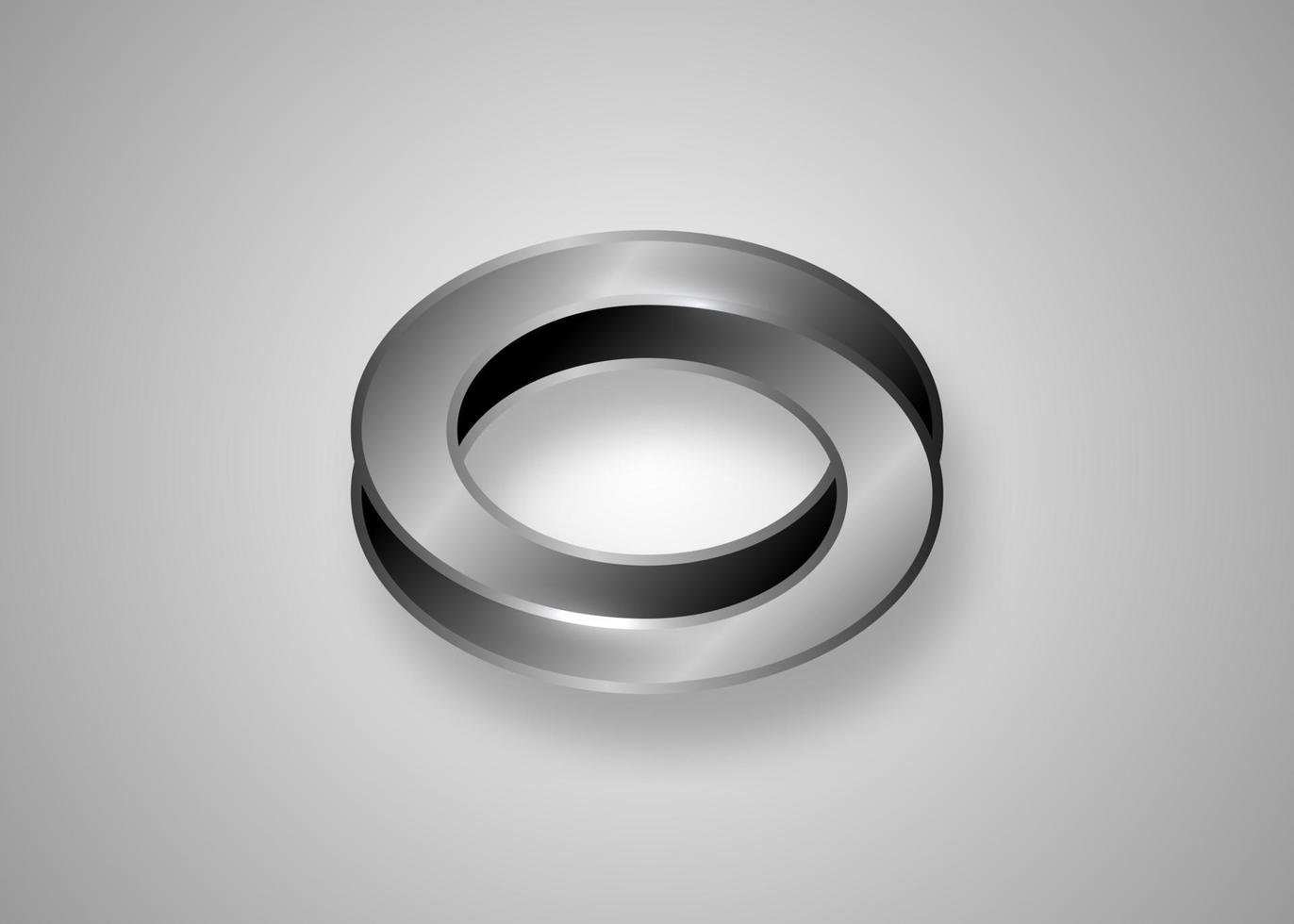 Mobius 3D strip. Spatial figure with upturned surfaces. Optical illusion with dual circular contour. Logo symbolizing turnover, repeatability, recurrence, infinity. Metallic icon Vector isolated