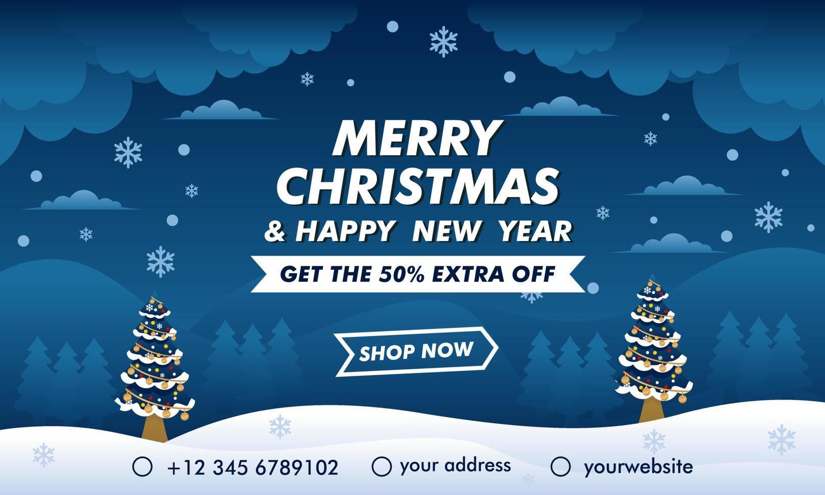 Christmas and new year mega sale banner with blue background design template vector