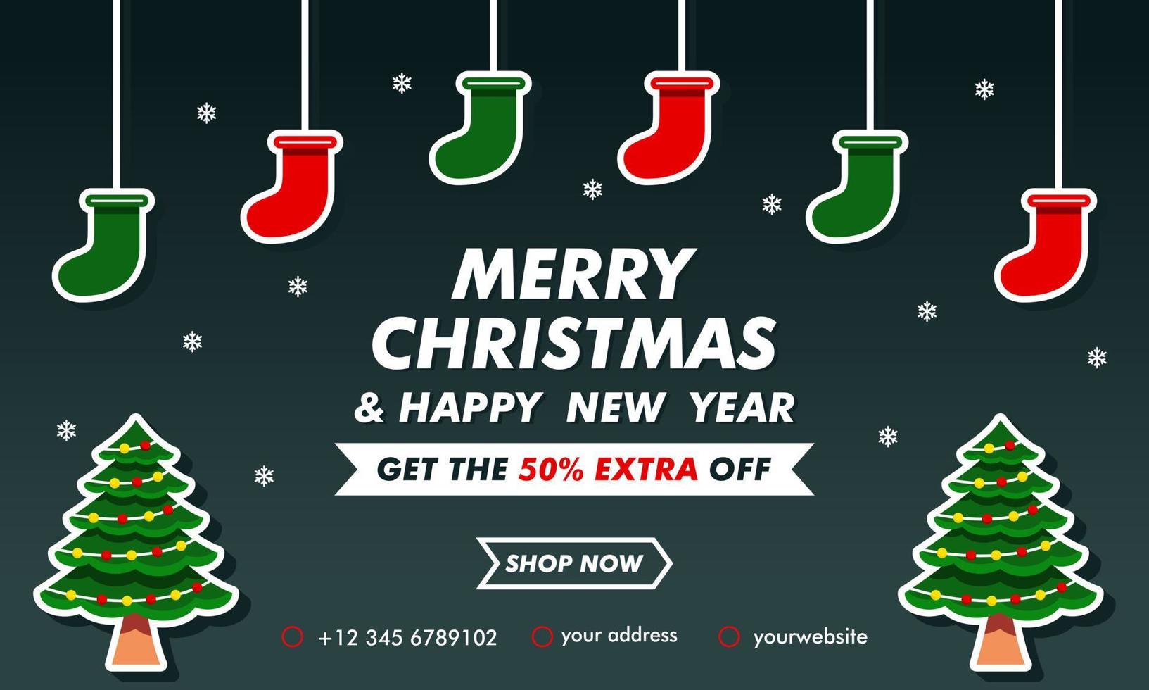Christmas and new year mega sale banner with black background design template vector