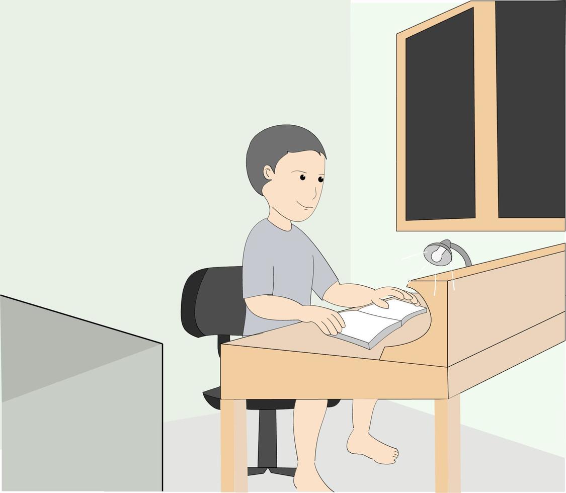 The boy who is studying in his room vector