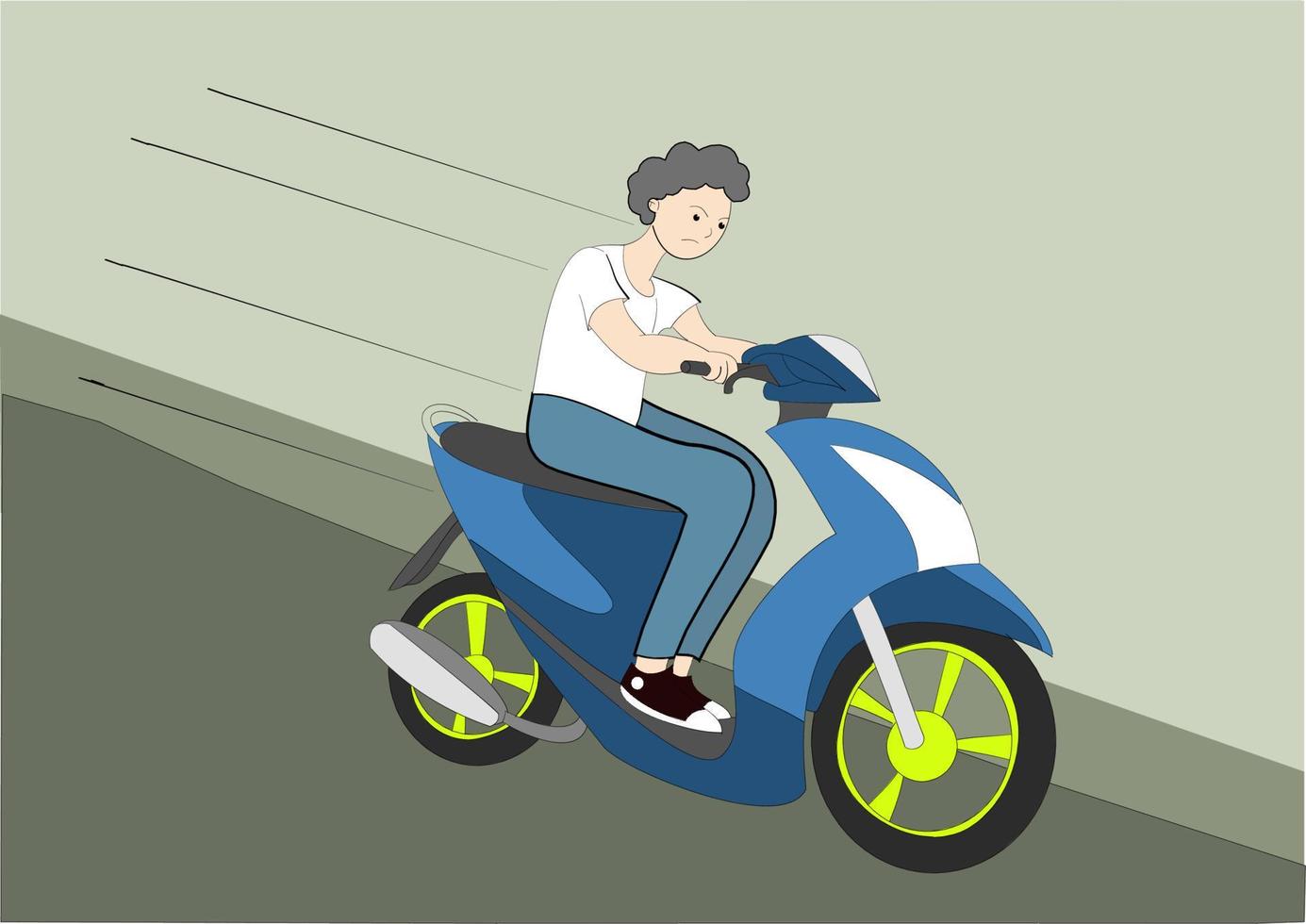 young man riding a motorbike fast on the highway vector