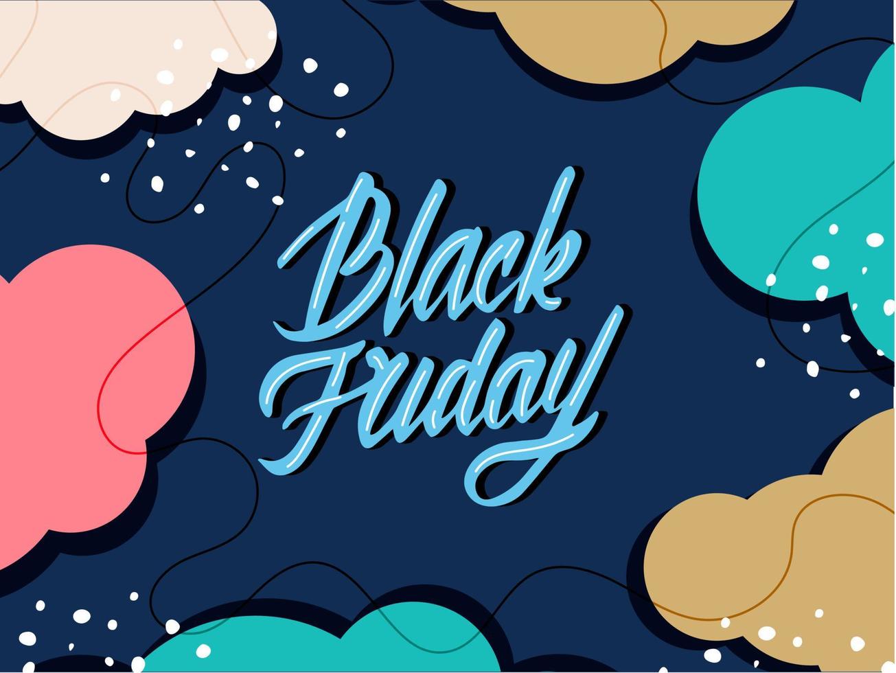 Black friday sale banner template with lettering and abstract shapes. Background with scripted text vector