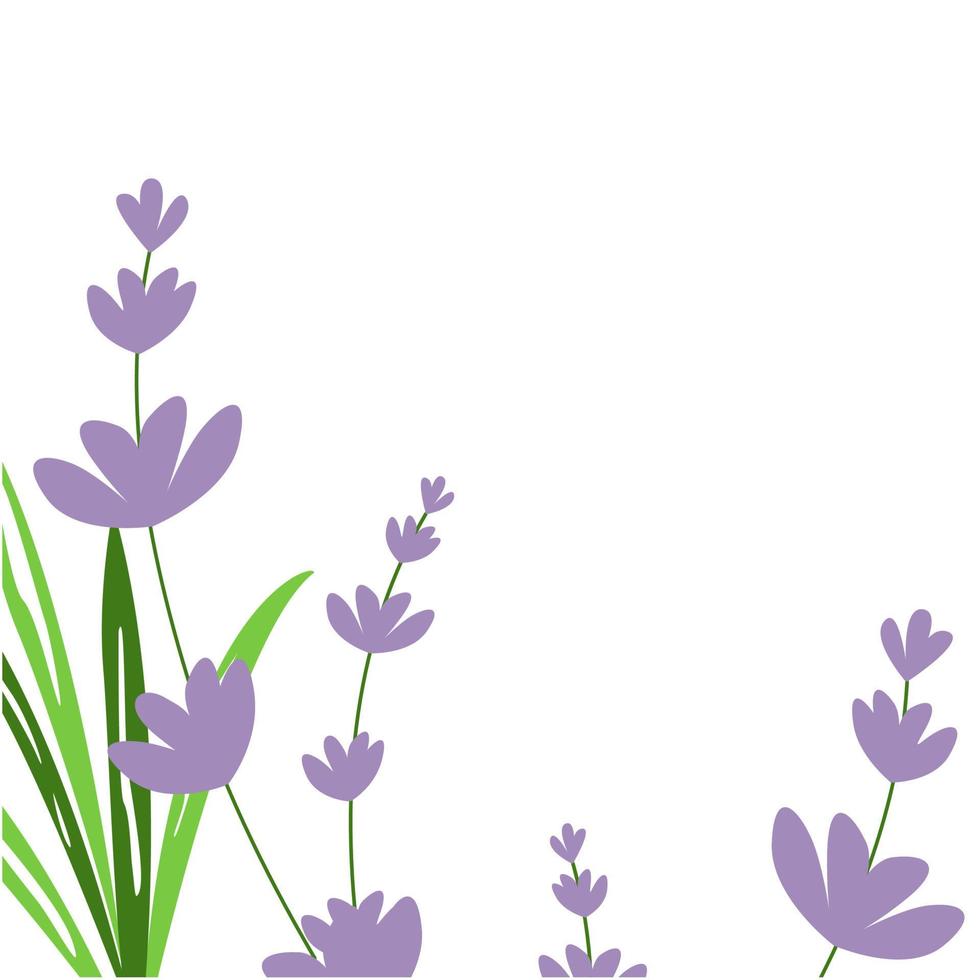 Floral background with lavender and leaves. Vector illustration for romantic design, template for banner or postcard.