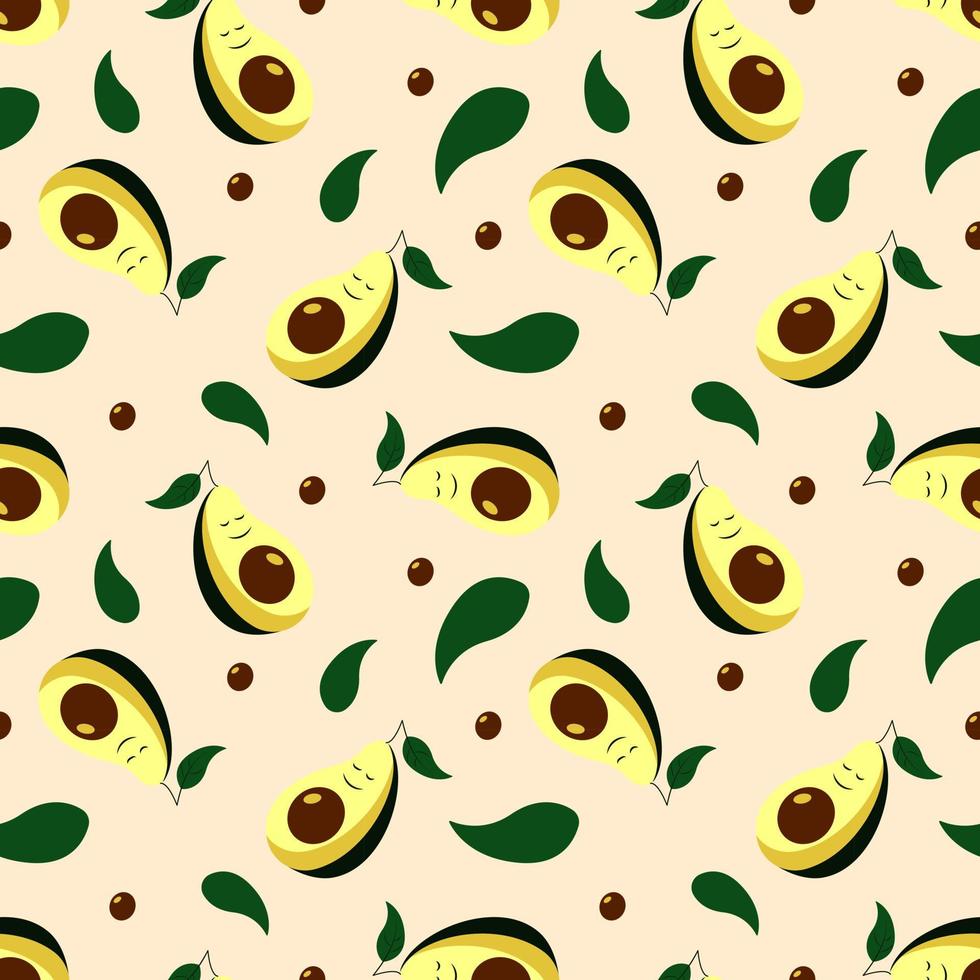 Cute avocado seamless pattern. Vector endless texture