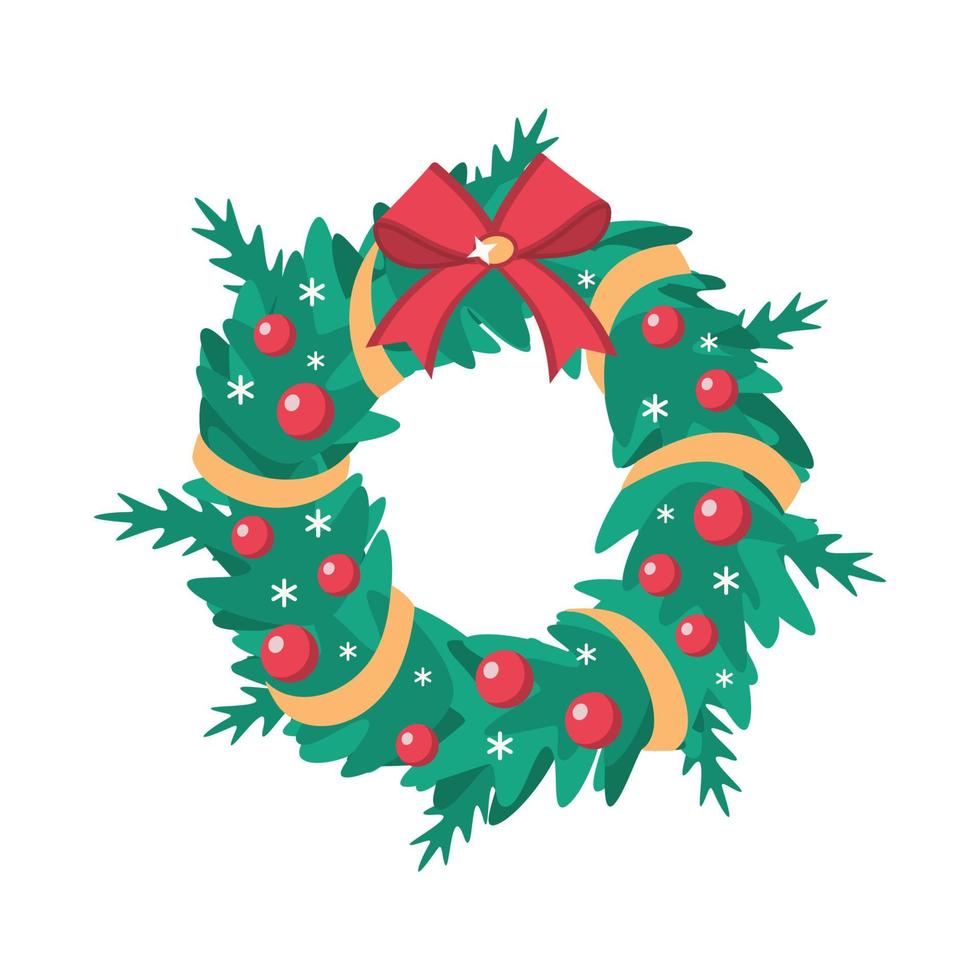 Traditional Christmas Wreath with Red Balls and Bow vector
