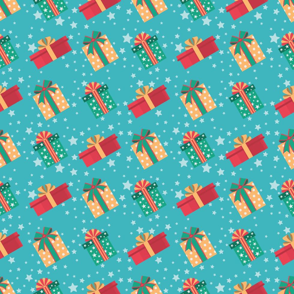 Festive Seamless Pattern with Colorful Gift Boxes and Stars vector