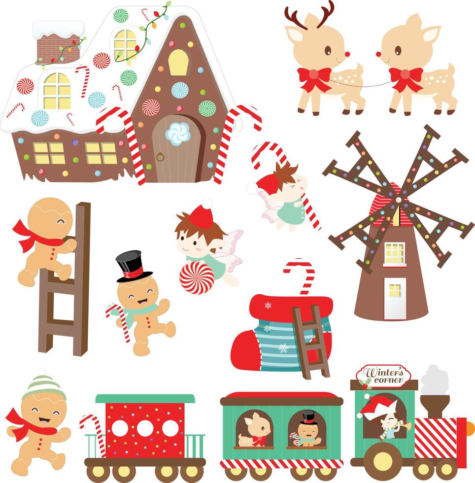 Cute Christmas Ginger Bread and Fairy vector