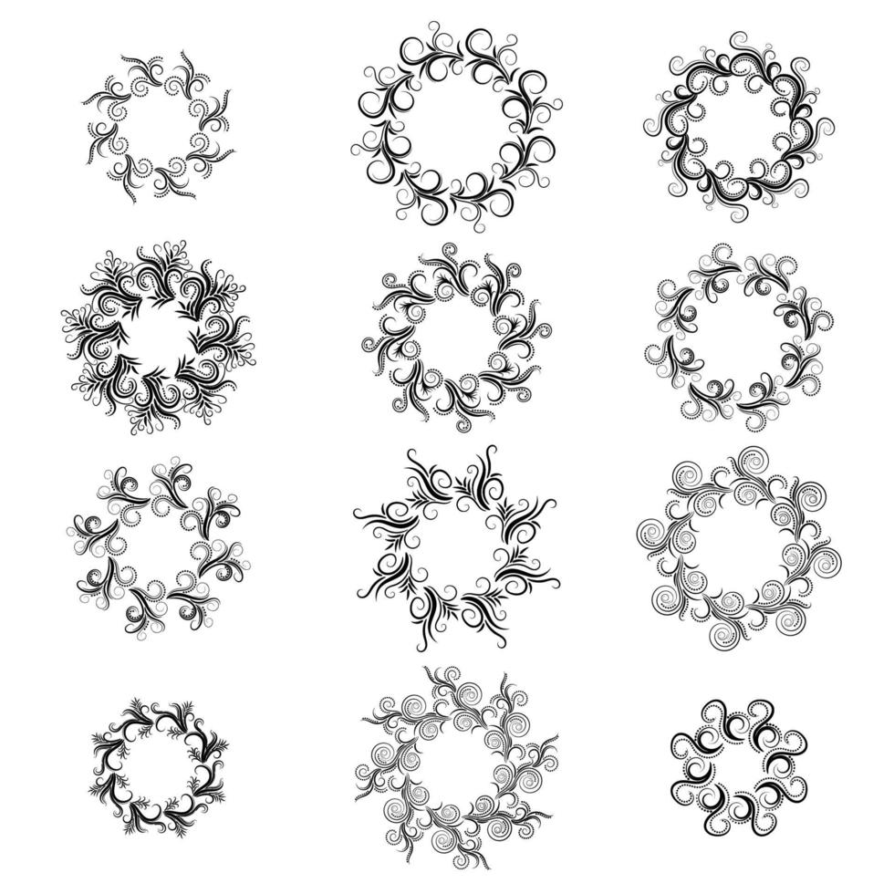 Curly floral frame set isolated on white. vector