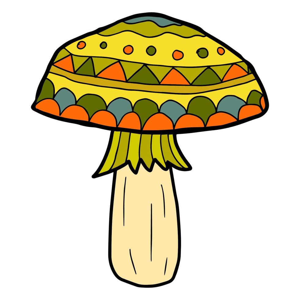 Cartoon doodle mushroom isolated on white background. Childlike style woodland icon. vector