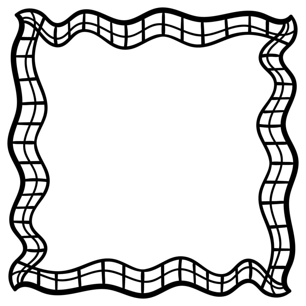 Square abstract doodle frame. Checkered. Waving linear banner. Retro border. vector