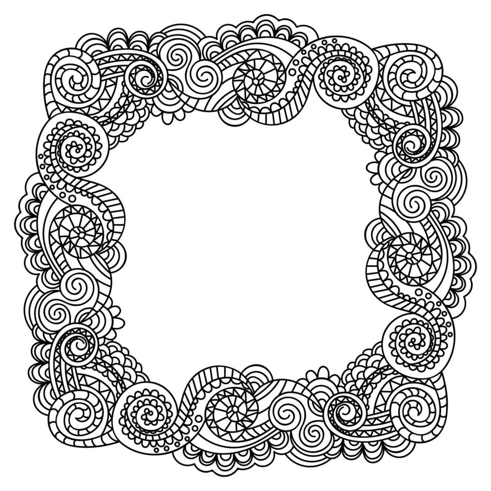 Abstract doodle curly thin line frame isolated on white background. vector