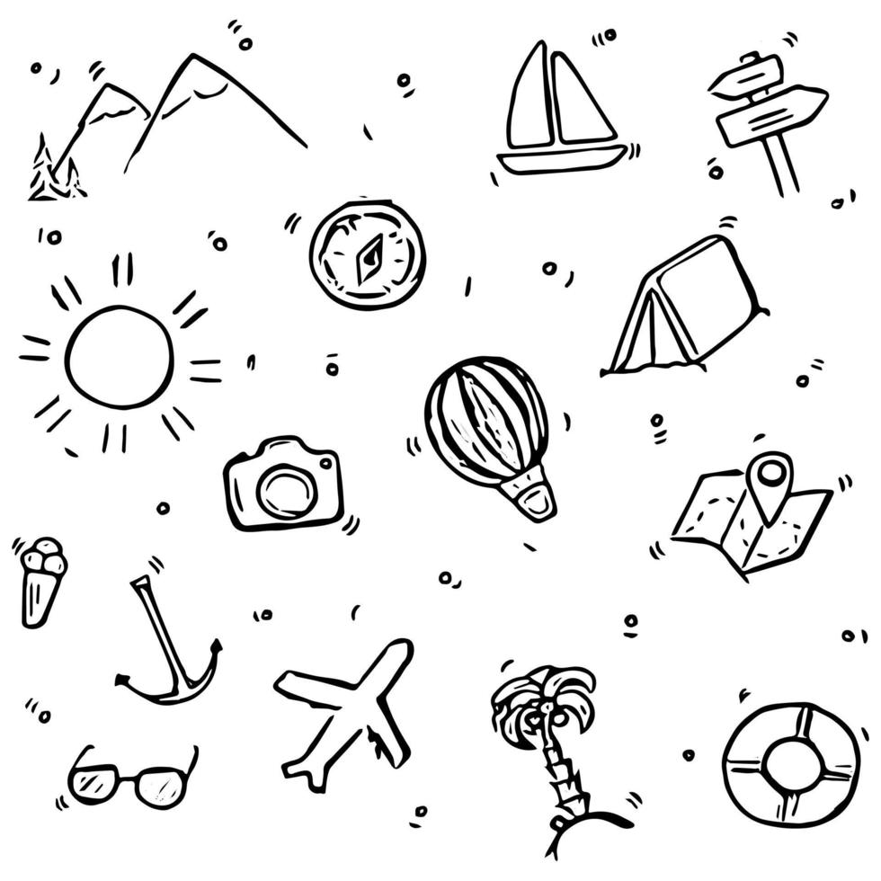 vector illustration on white isolated background with icons on the theme of vacation and travel