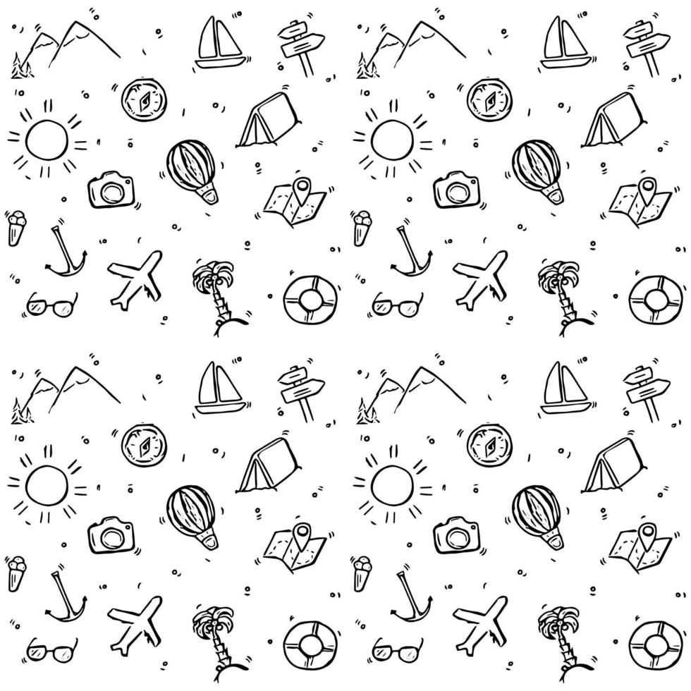 vector pattern on white isolated background with icons on the theme of vacation and travel