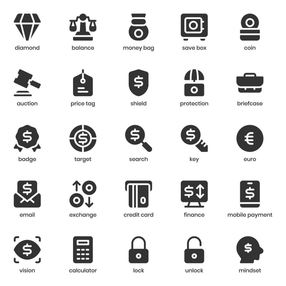 finance and currency icon pack for your website design, logo, app, UI. finance and currency icon glyph design. Vector graphics illustration and editable stroke.