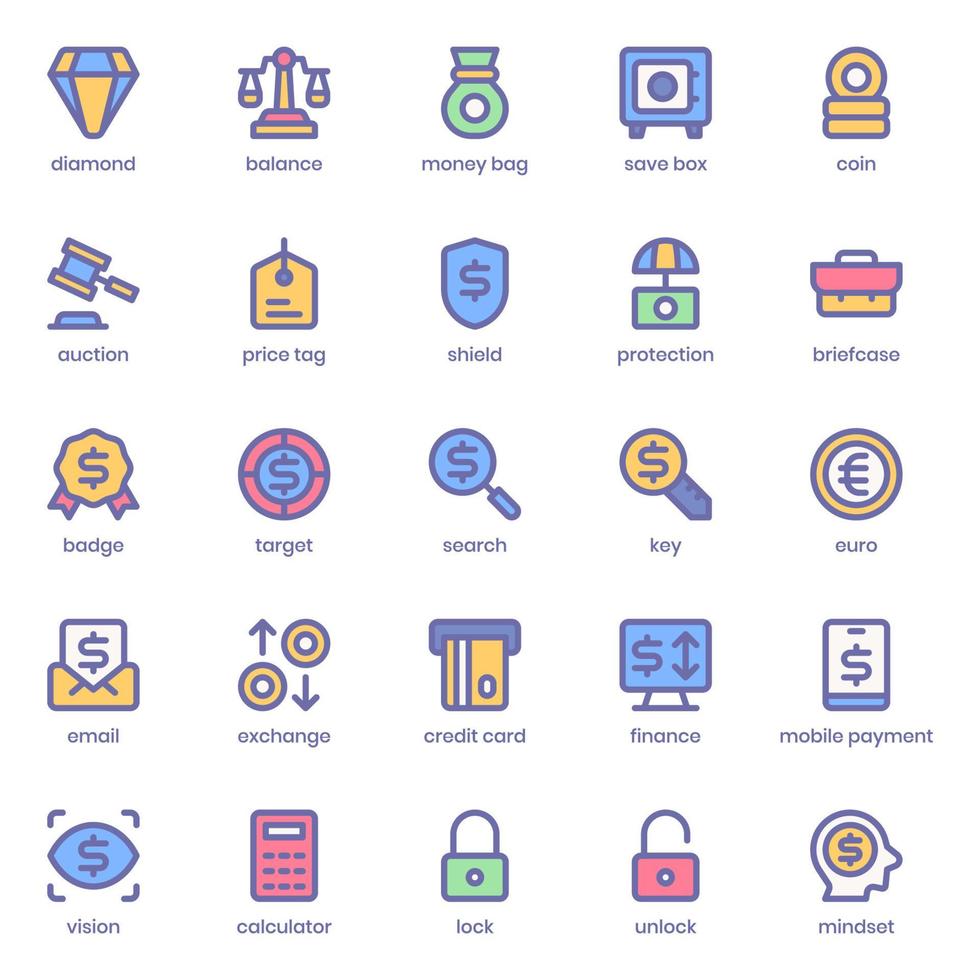 finance and currency icon pack for your website design, logo, app, UI. finance and currency icon lineal color design. Vector graphics illustration and editable stroke.