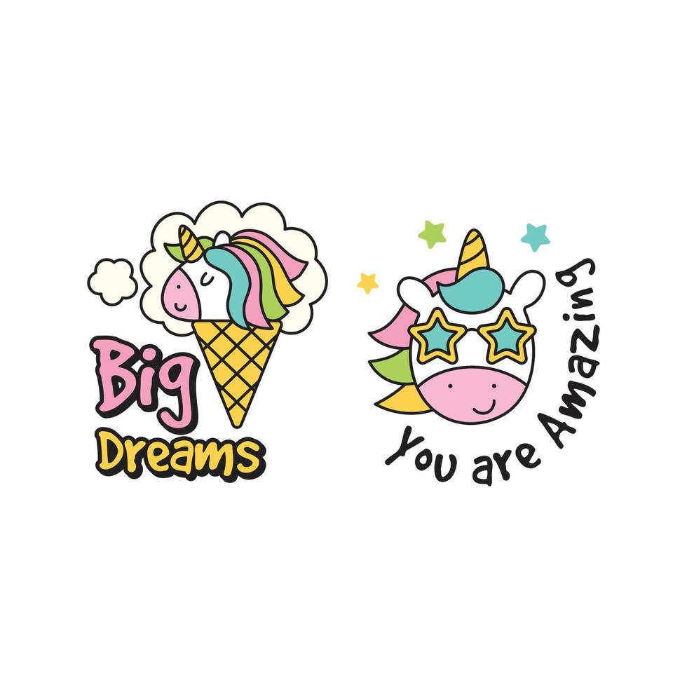 unicorn labels collection retro fashioned stickers badges with fantasy funny characters set 3696103 vector art at vecteezy