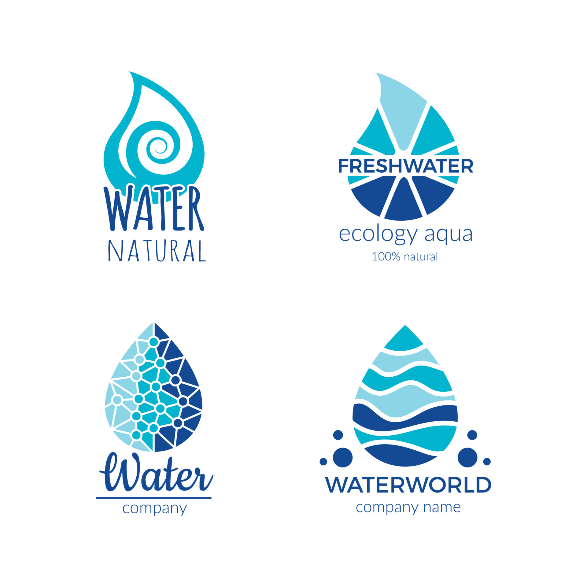 Water logos aqua water drops splashes silhouette health rain spa ...