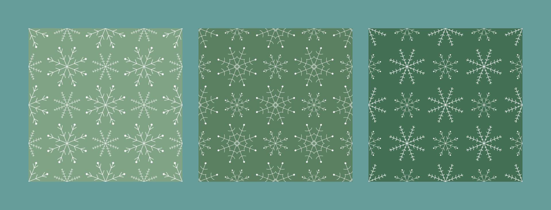 Set of Christmas and Happy New Year seamless patterns with snowflakes. Vector design template. Digital paper.