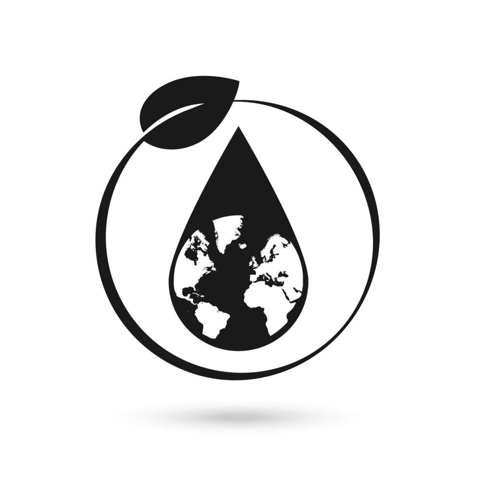 Gota de agua natural con icono de globo, signo de concepto ecológico vector