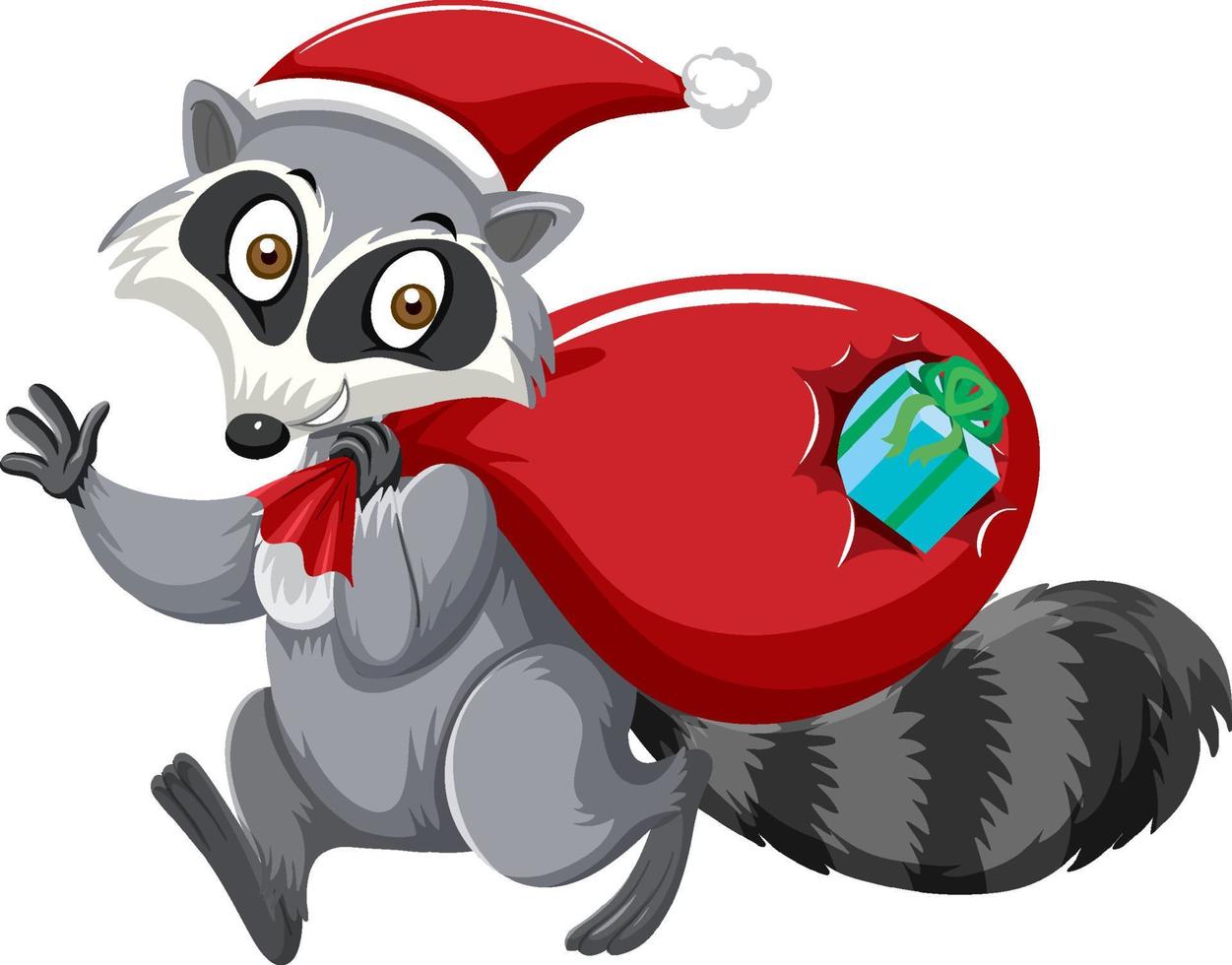 Cute Raccoon wearing Christmas hat cartoon character vector