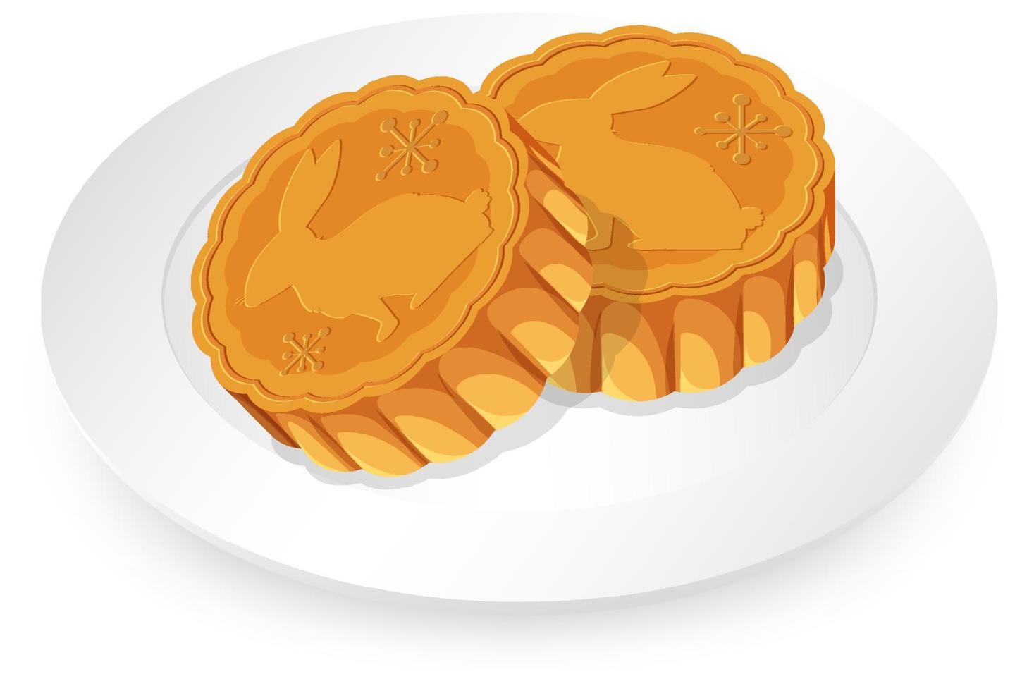 Rabbit mooncakes on white plate vector