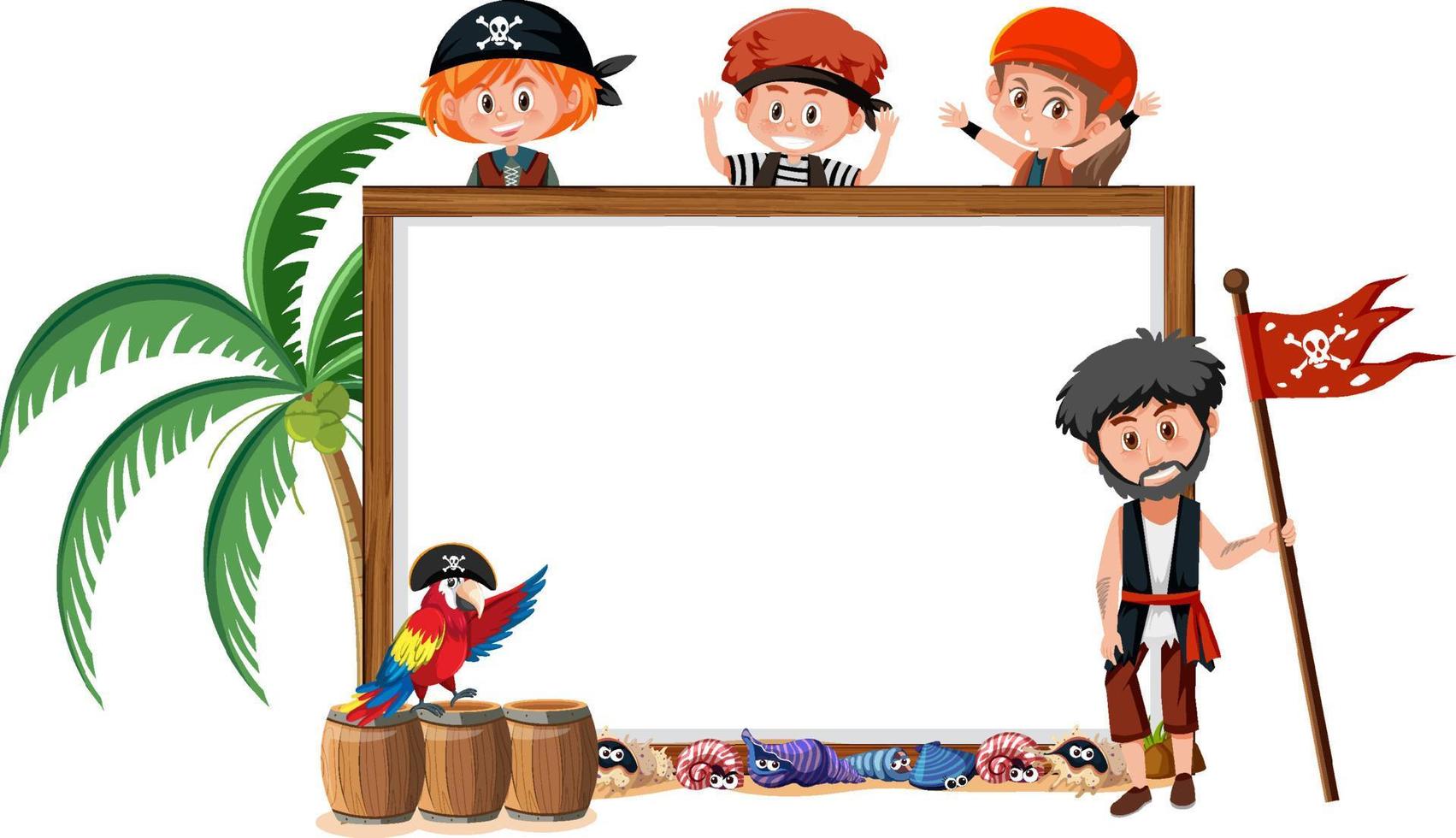 Many pirate kids with blank banner template vector