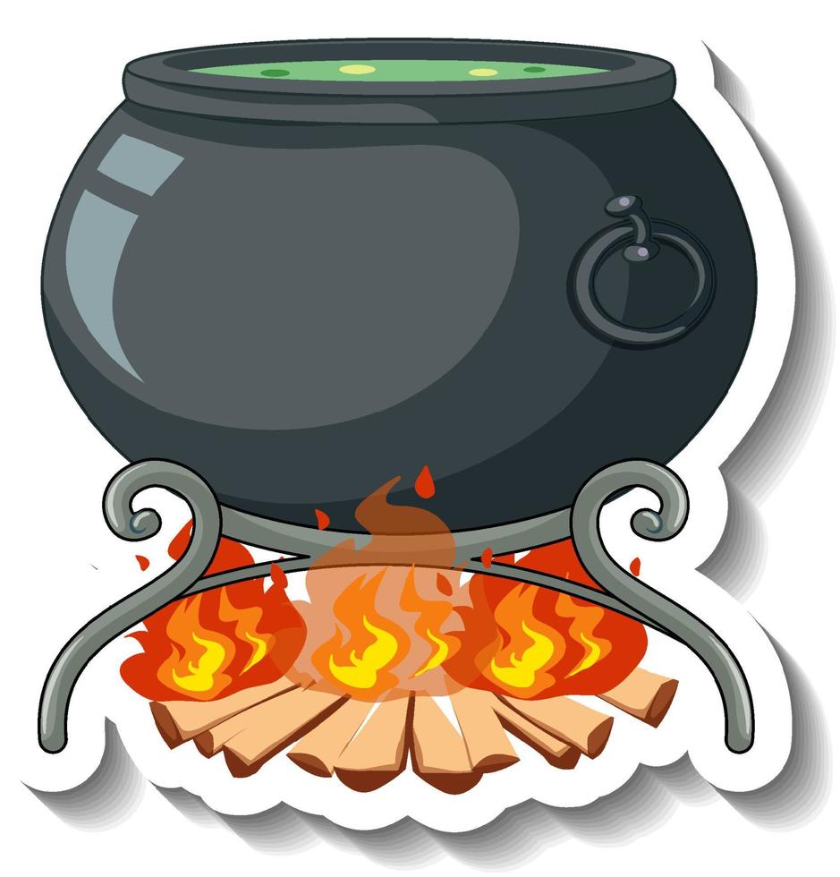 Potion boiling in a pot cartoon sticker vector