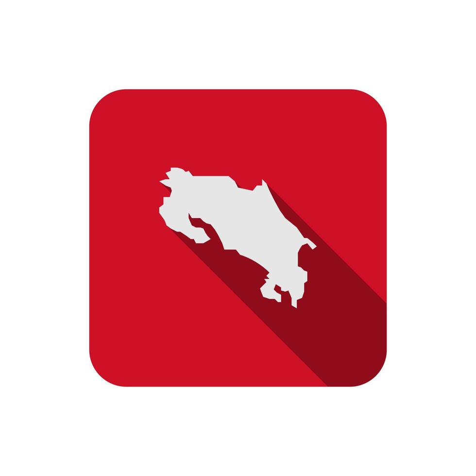 Mapa de Costa Rica en el cuadrado rojo con una larga sombra vector