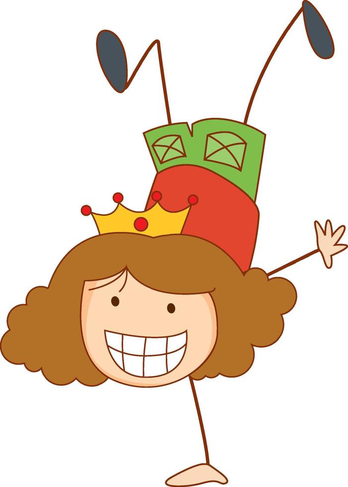 Cute girl cartoon character in hand drawn doodle style isolated vector