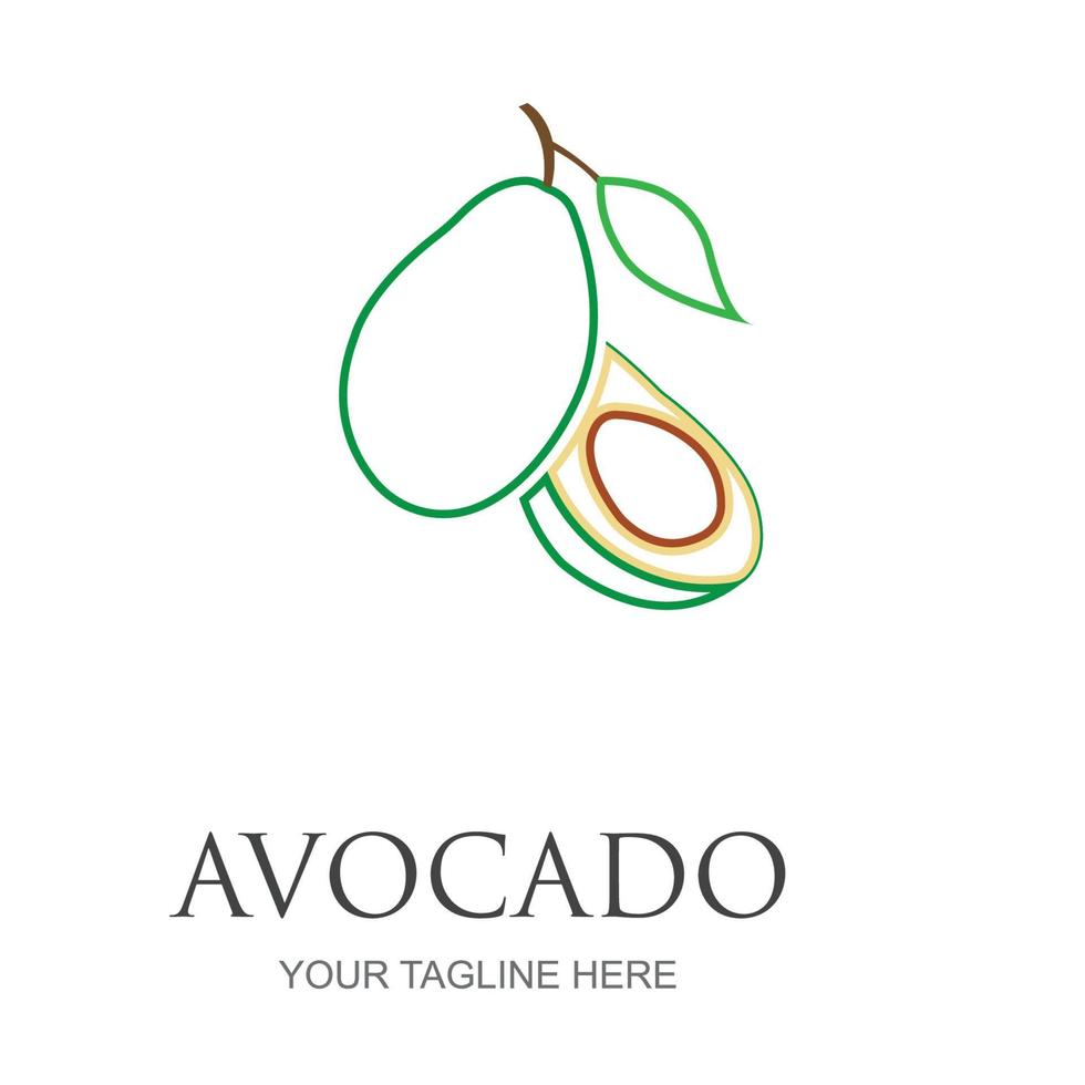 Avocado fruit logo template. Avocado half with leaf vector design. Health food logotype