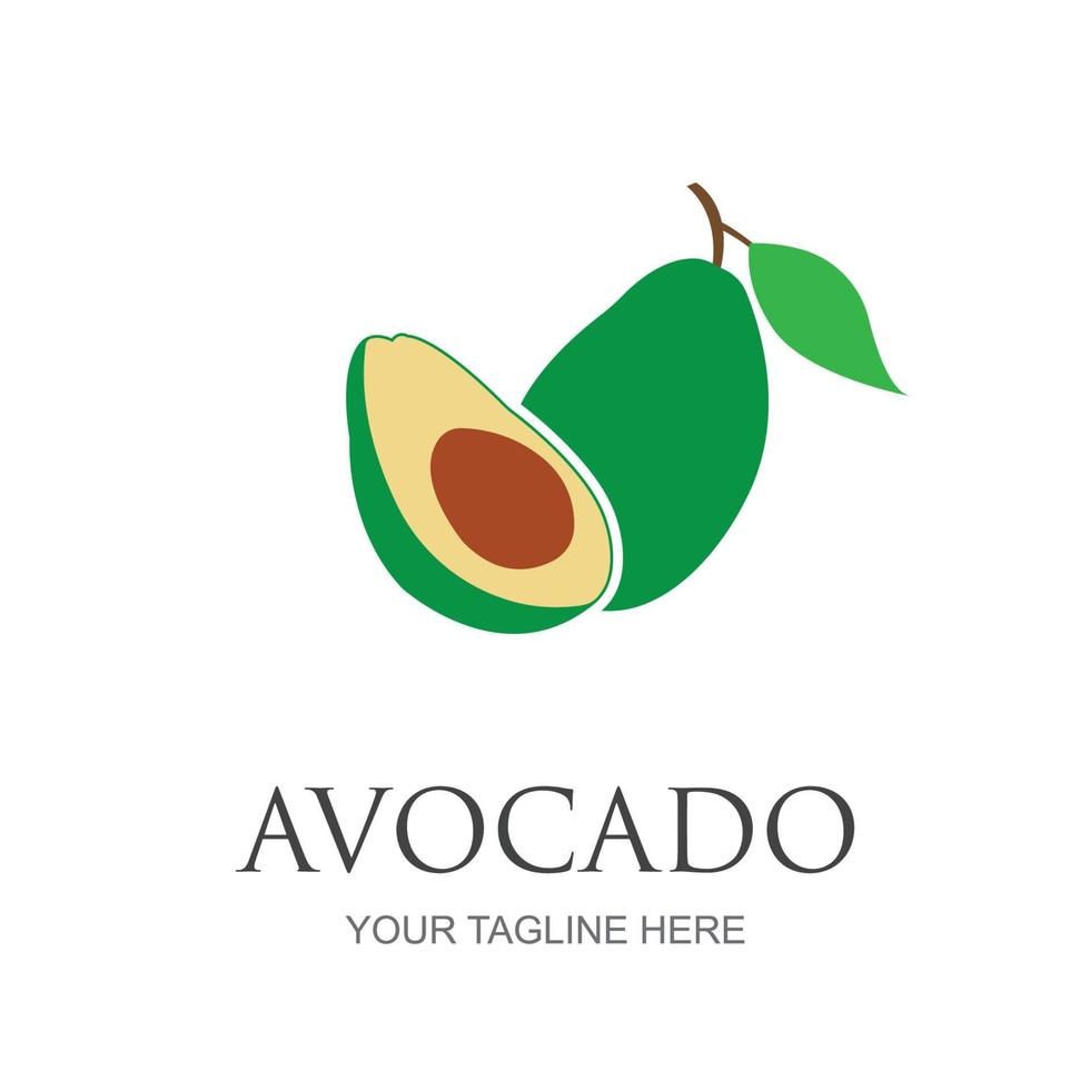 Avocado fruit logo template. Avocado half with leaf vector design. Health food logotype