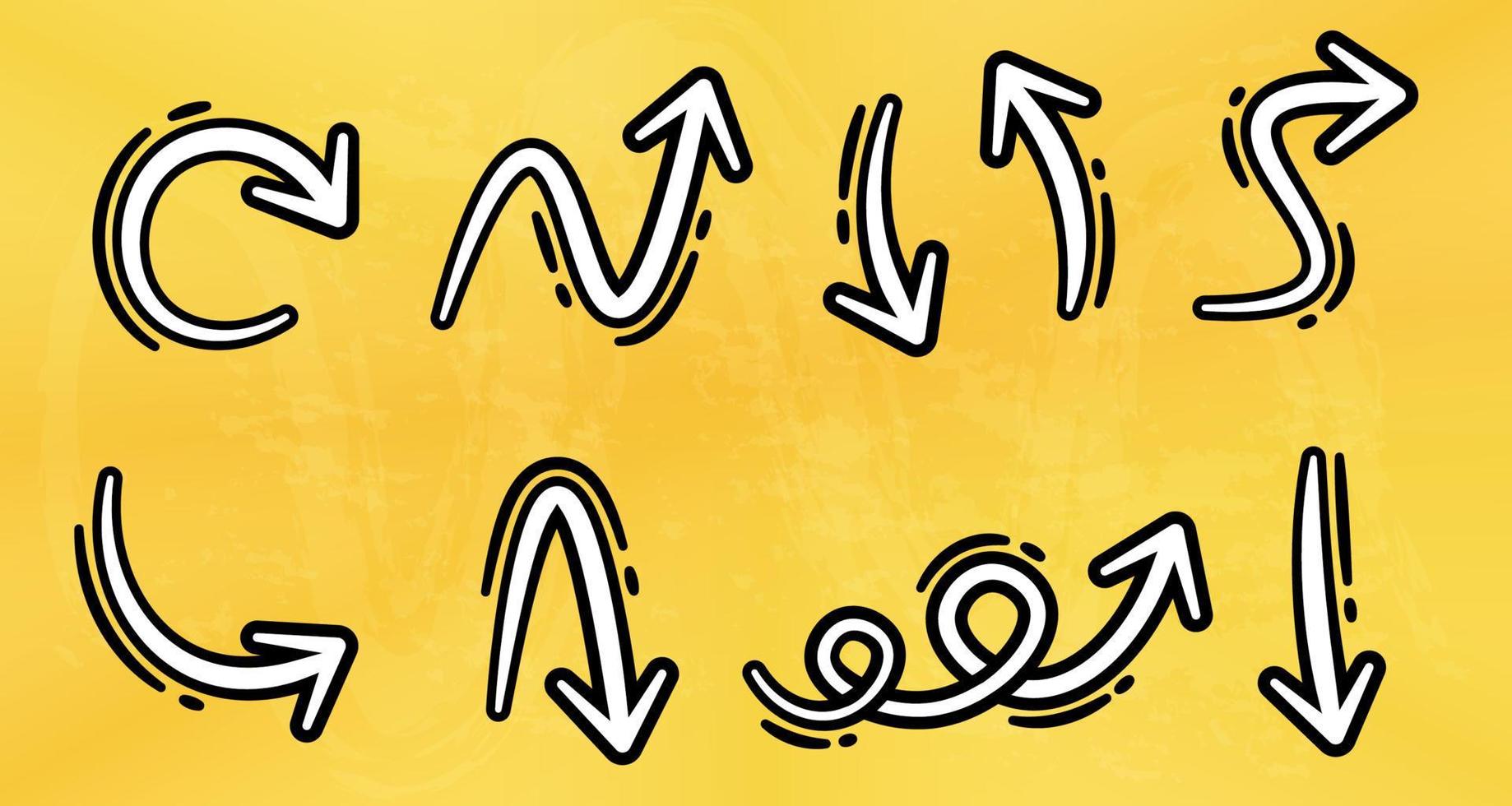 set of doodle arrows with yellow texture background vector