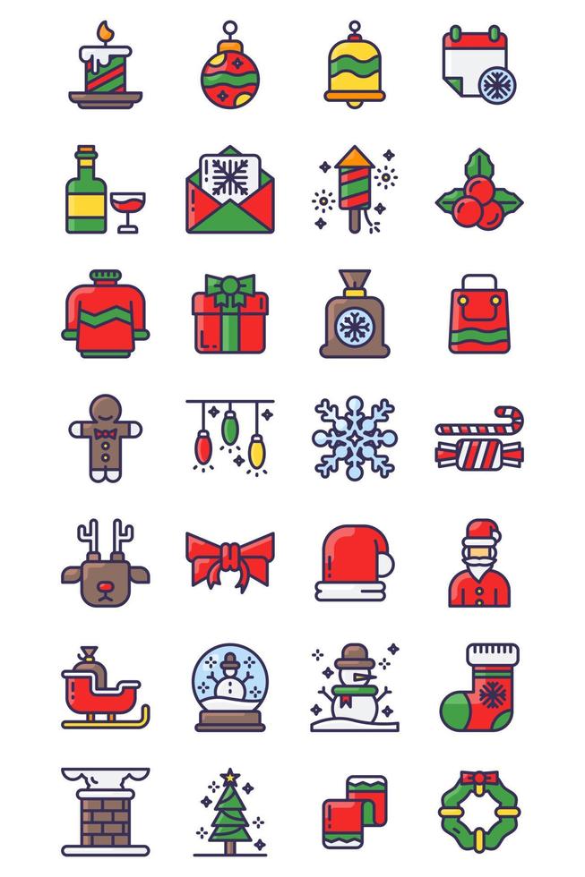 Christmas filled line style icon set vector