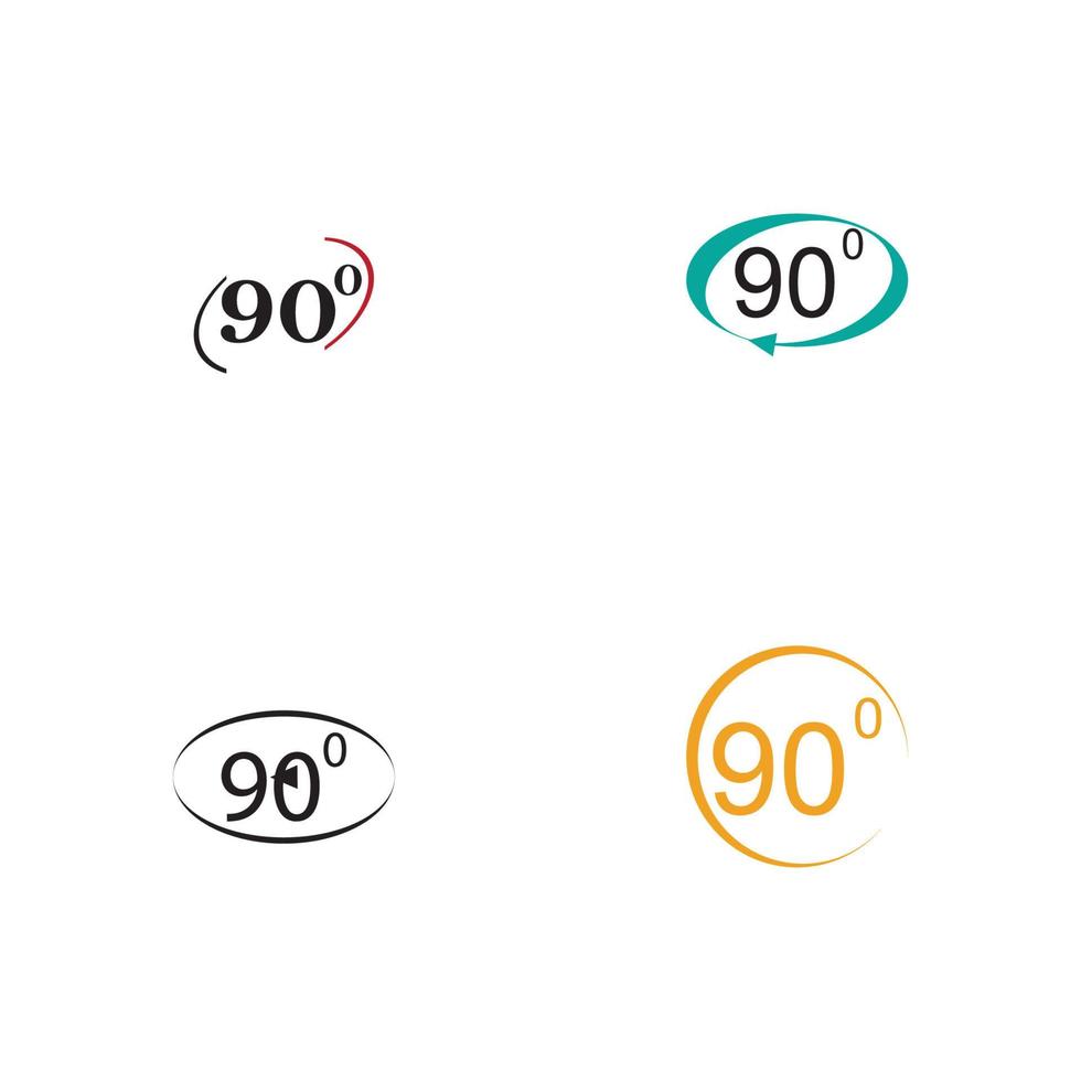 ángulo de 90 grados icono de signo. símbolo matemático de geometría. ángulo recto. icono plano clásico. círculos de colores. vector