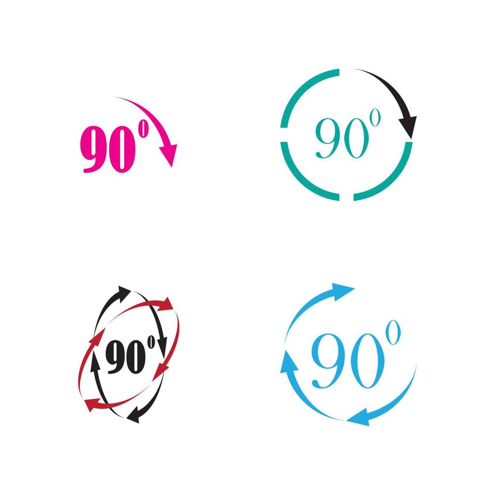 ángulo de 90 grados icono de signo. símbolo matemático de geometría. ángulo recto. icono plano clásico. círculos de colores. vector