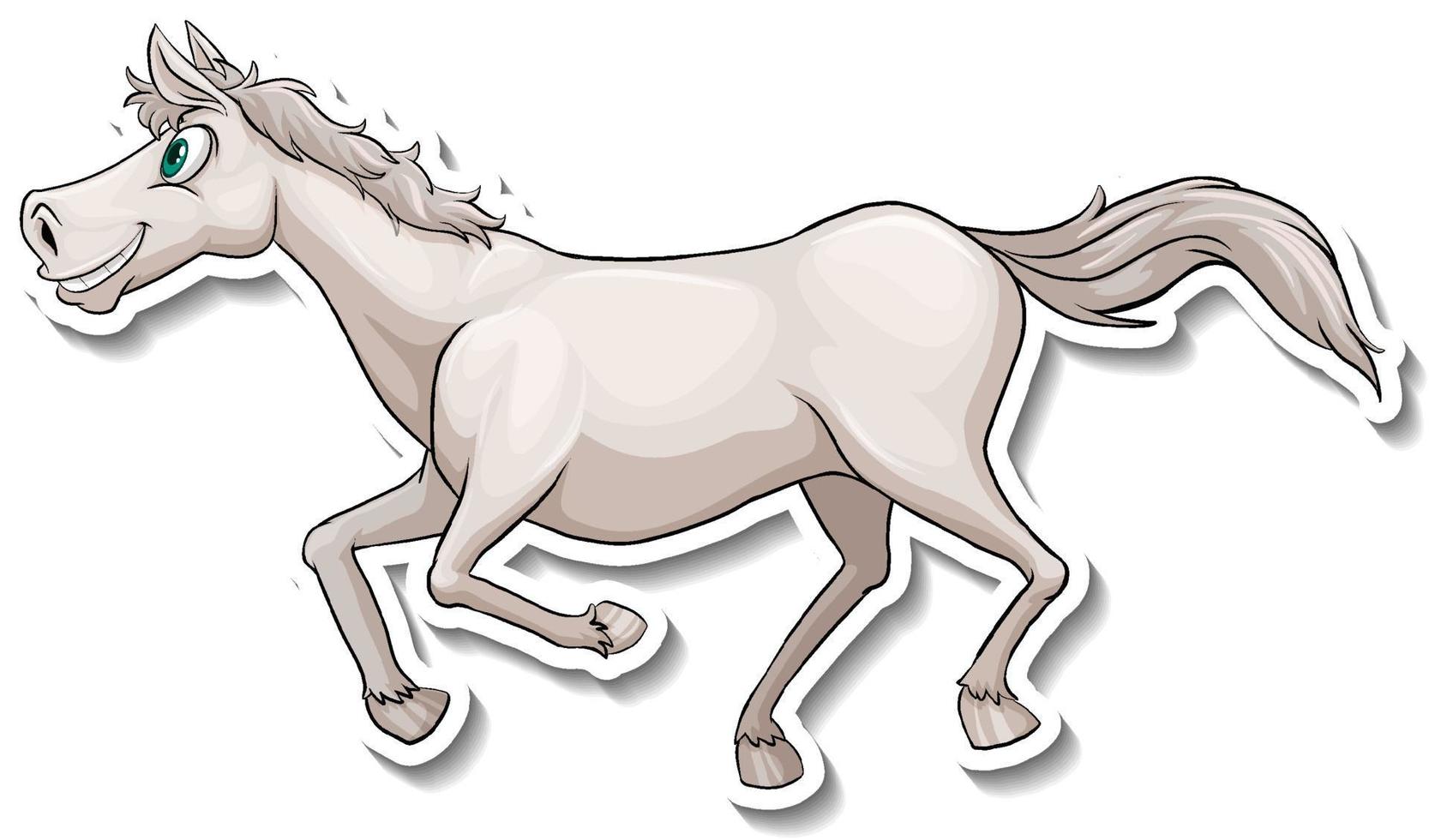 caballo blanco corriendo pegatina animal de dibujos animados vector