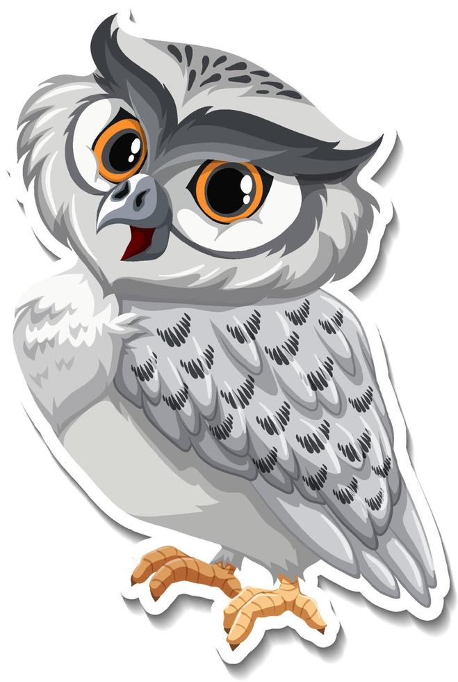 Grey owl bird cartoon character sticker vector