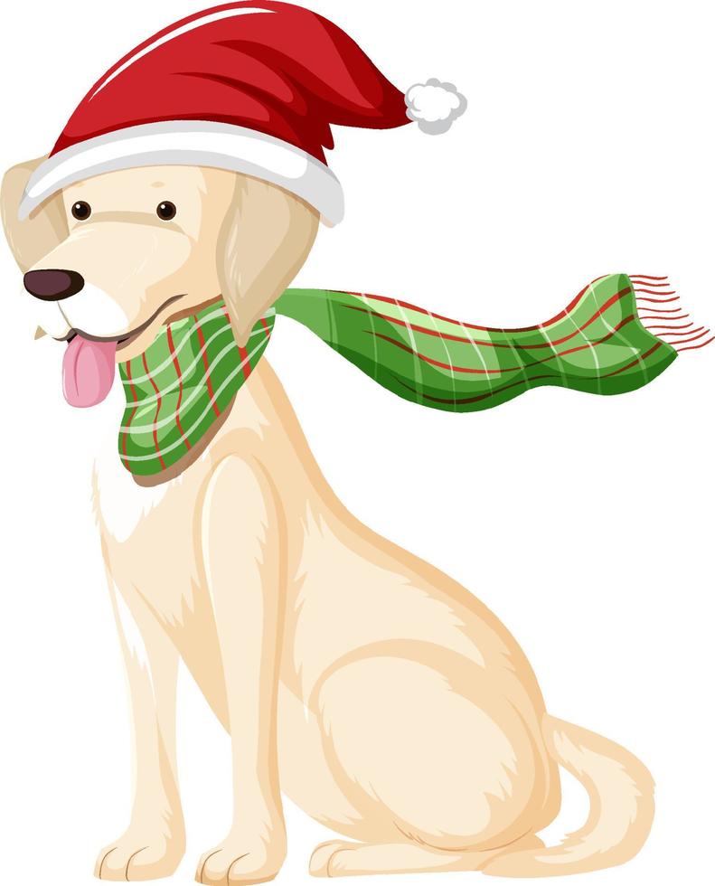 perro golden retriever con sombrero de navidad personaje de dibujos animados vector