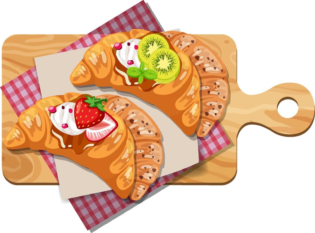 Croissant with strawberry and kiwi topping isolated vector
