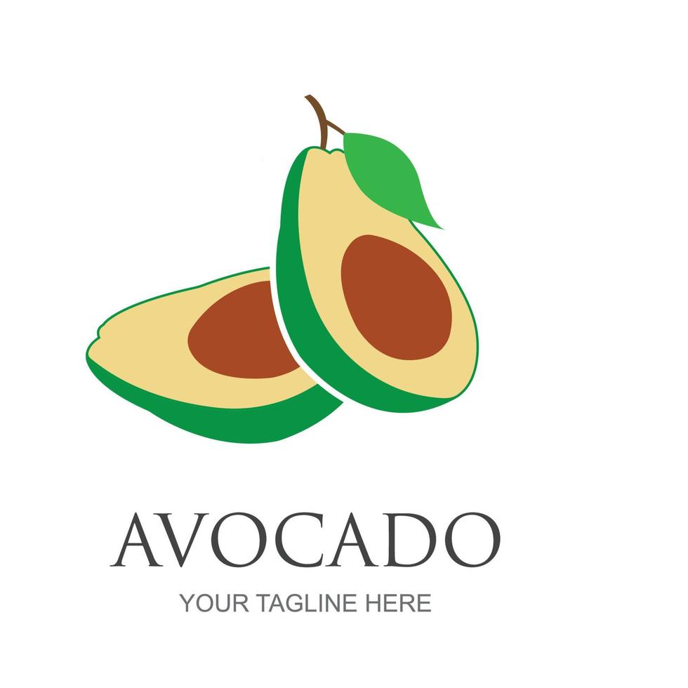 Avocado fruit logo template. Avocado half with leaf vector design. Health food logotype