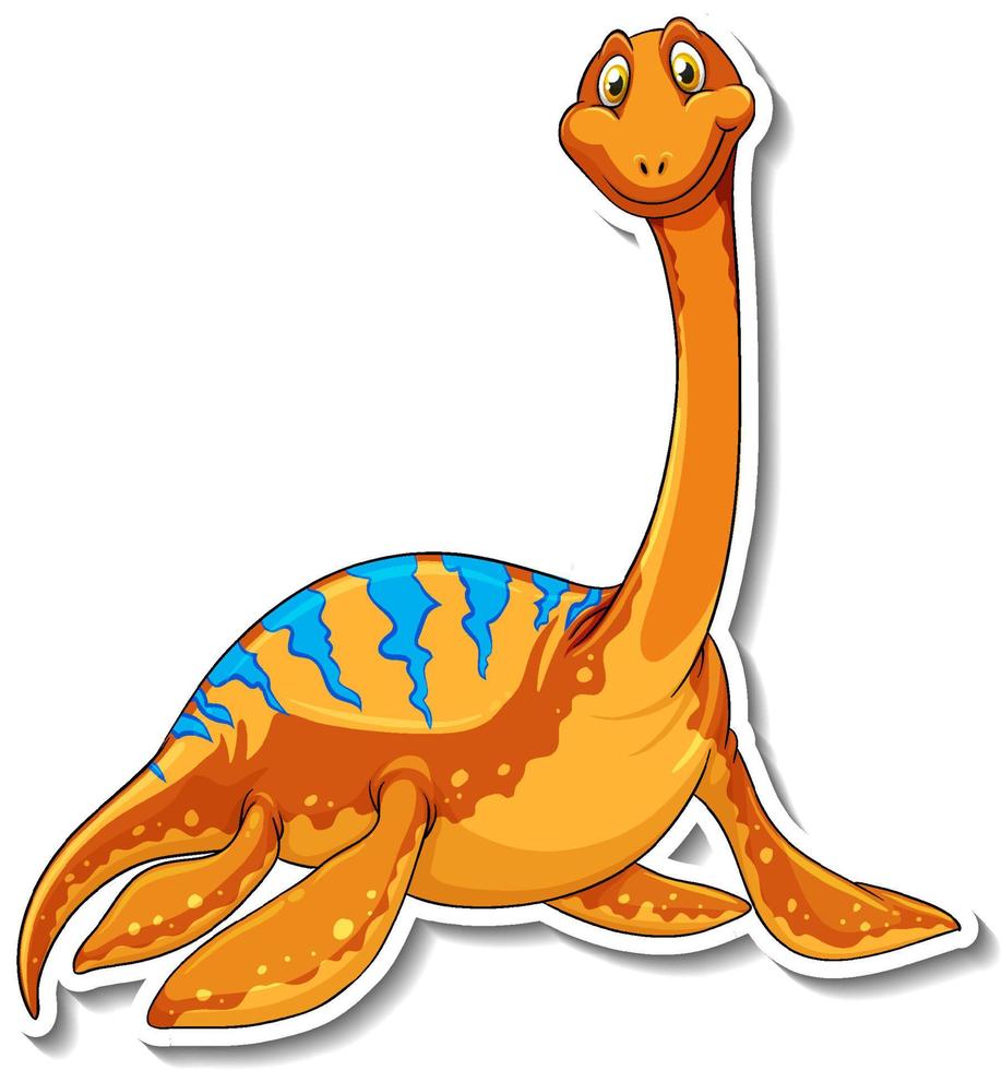 etiqueta engomada del personaje de dibujos animados del dinosaurio elasmosaurus vector