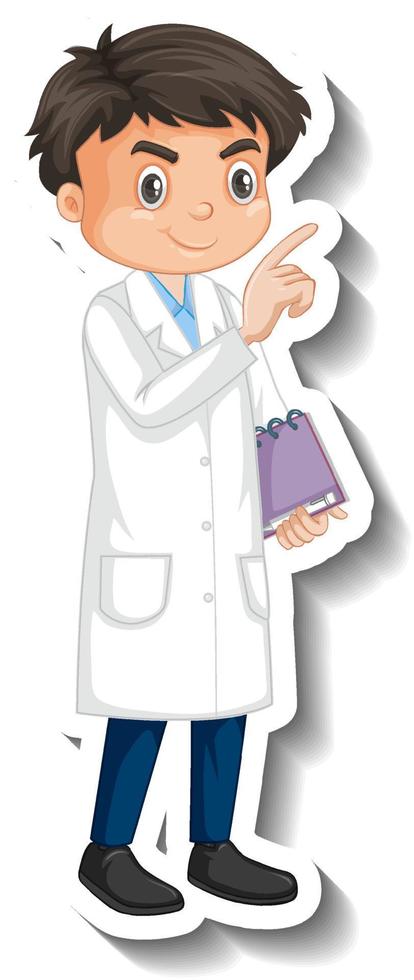 Scientist student boy cartoon character sticker vector