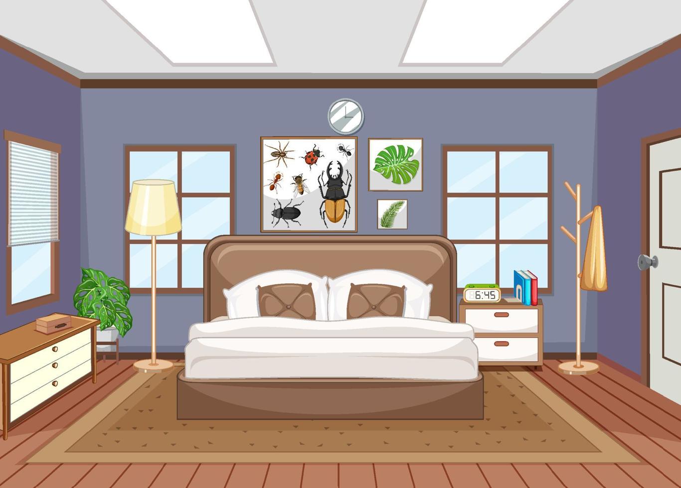 Diseño de interiores de dormitorio vacío con muebles. vector