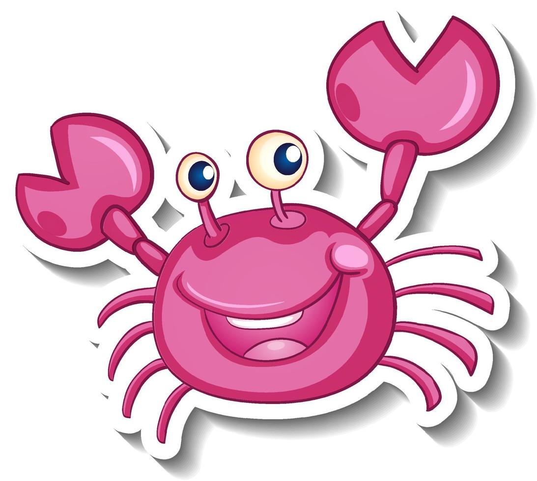 Smiling pink crab cartoon sticker vector