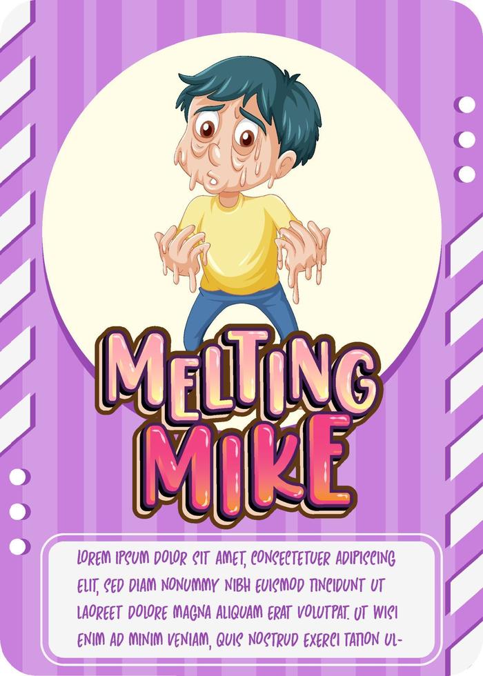 Character game card template with word Melting Mike vector
