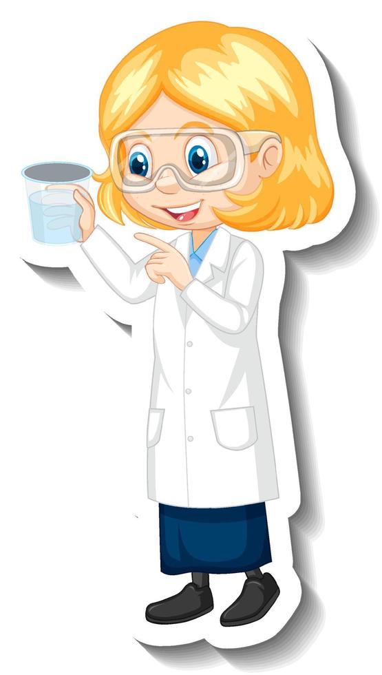 Cartoon character sticker with a girl in science gown vector