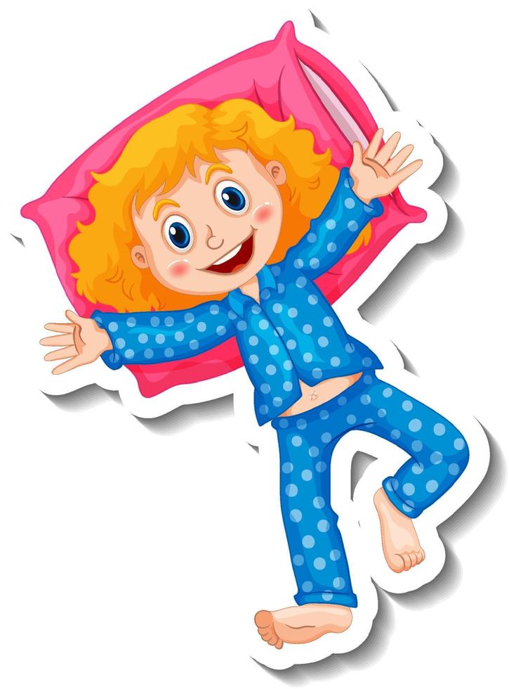 Sticker template with a girl wears pajamas cartoon character isolated vector