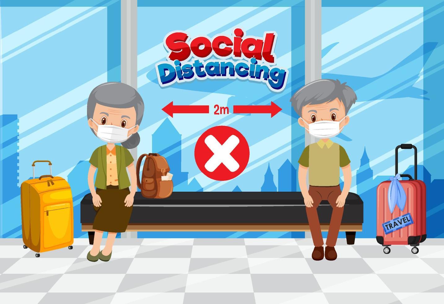 Social distance with public seating regulations in airport area vector