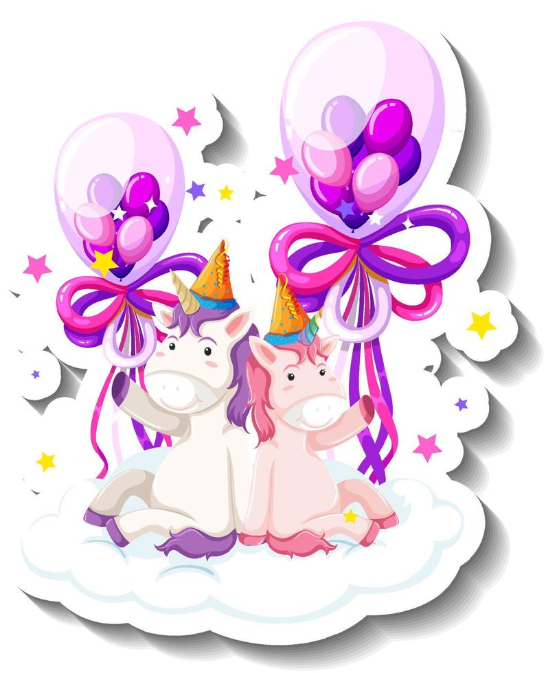 Happy unicorn with balloons in party theme vector
